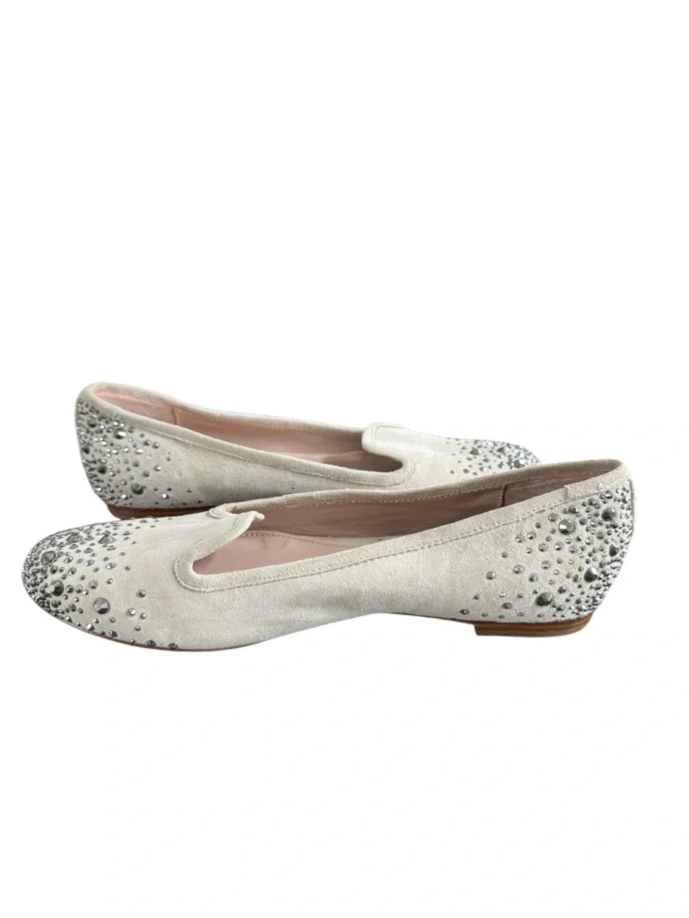 Lola Cruz Suede Crystal Embellished Smoking Flats Beige Size EU 38 US 7–7.5
